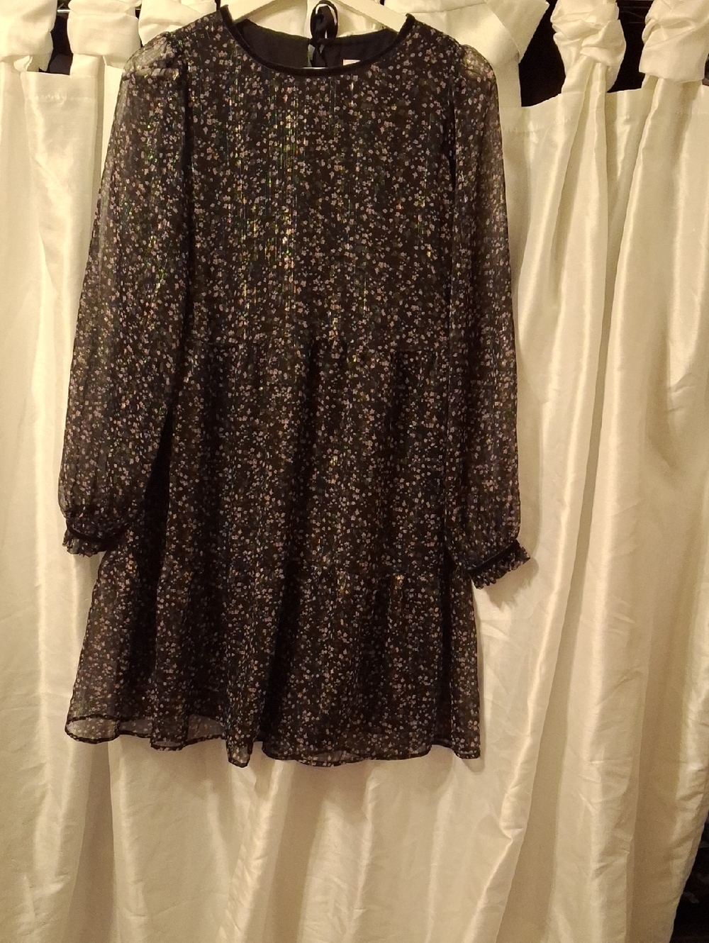 LOFT Black Sheer Floral Mini Dress